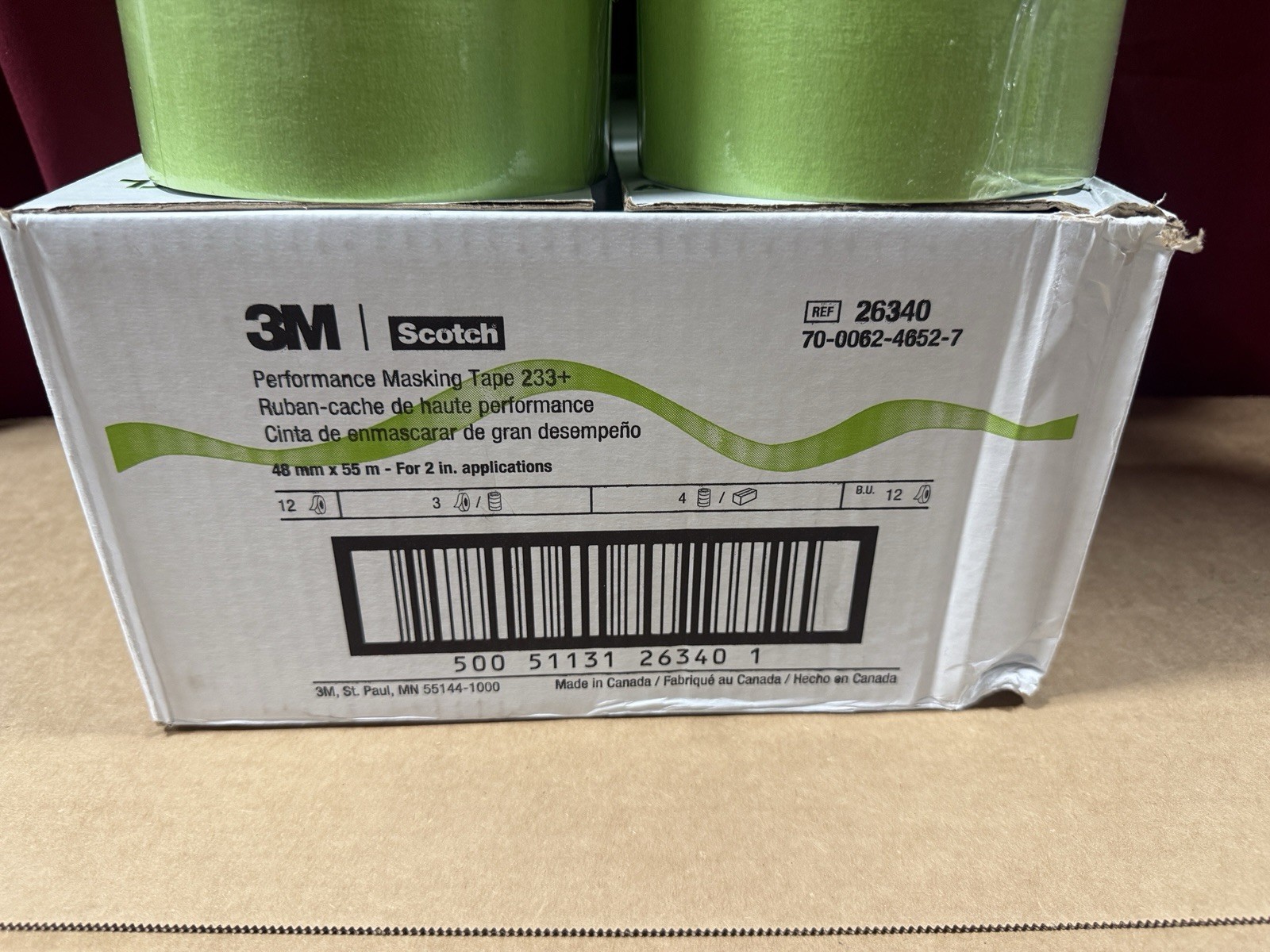 3M 26340 SCOTCH GREEN MASKING TAPE 233+ PAINT PAINTING 48mm NEW Case 12 Rolls