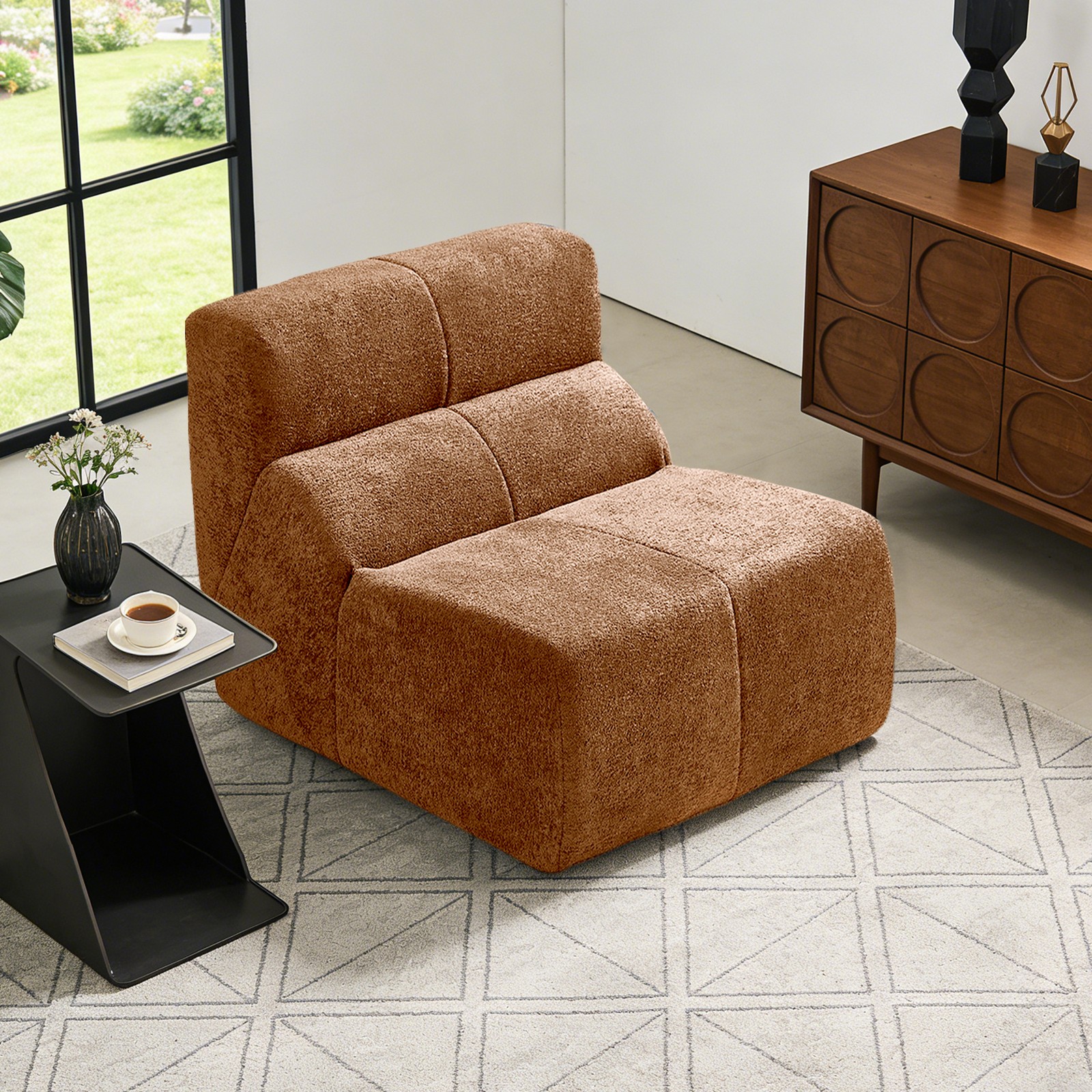 Luxury Bouclé Teddy Fleece Single Sofa Chair, Ergonomic Compress Accent Chair,