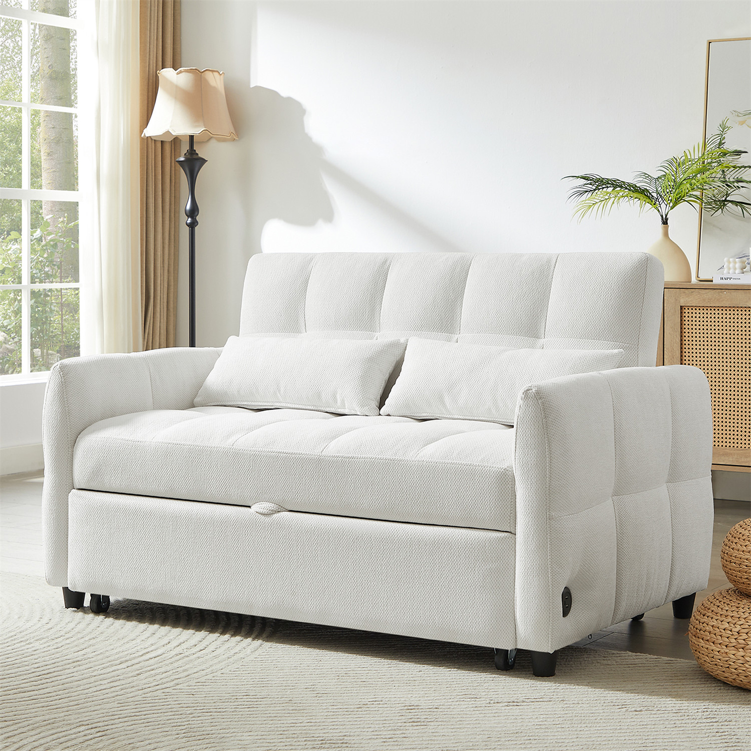 52.8'' Convertible Sleeper Sofa Bed Loveseat Sofa 2 Seater Couch w/ Pull Out Bed