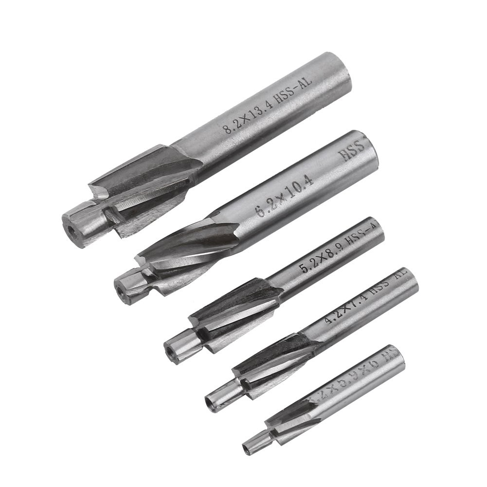 5pcs Counterbore Drill Bits Set, 4 Flutes Straight End Mill Cutter HSS...