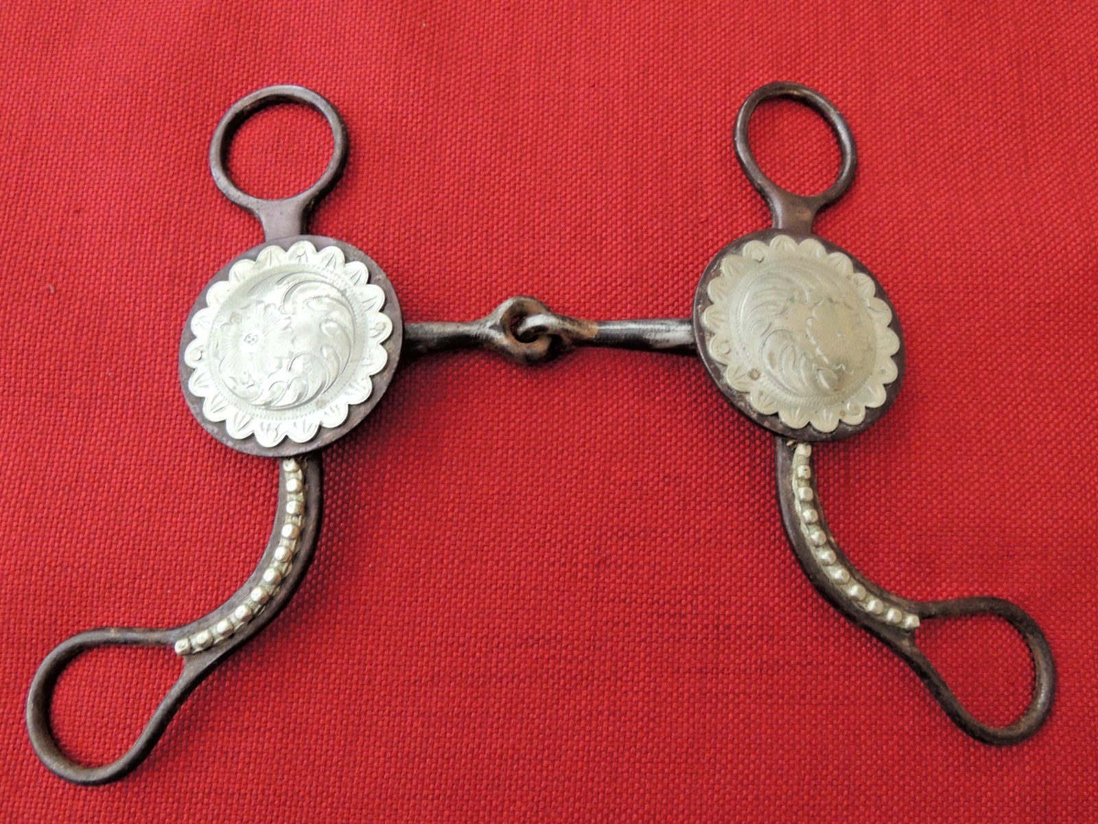 Vintage Scalloped Silver Concho Sweet Iron Mouth Argentine Snaffle Horse Bit