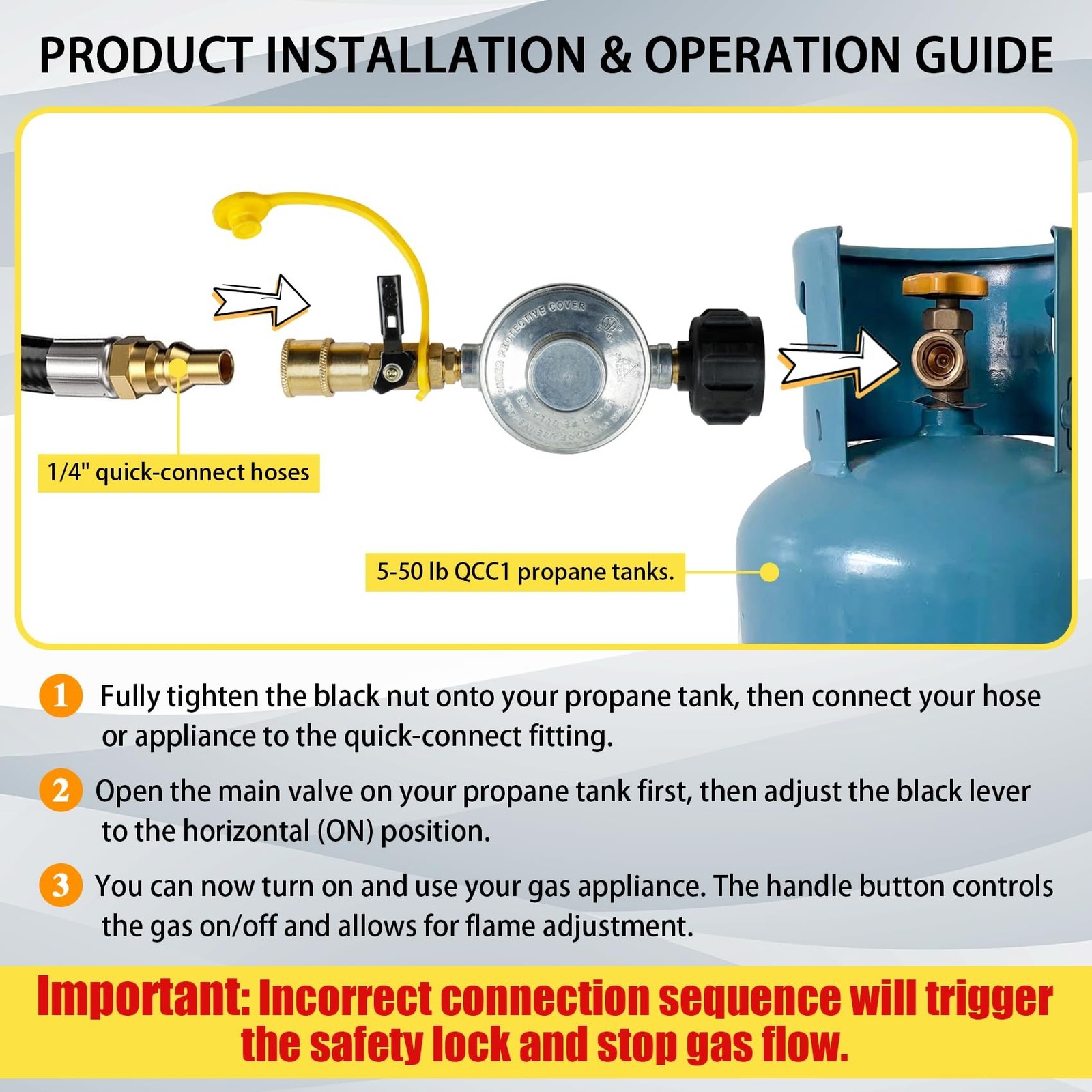 Universal 1/4" Propane Gas Grill Regulator & Quick-Connect Adapter with QCC1 ...