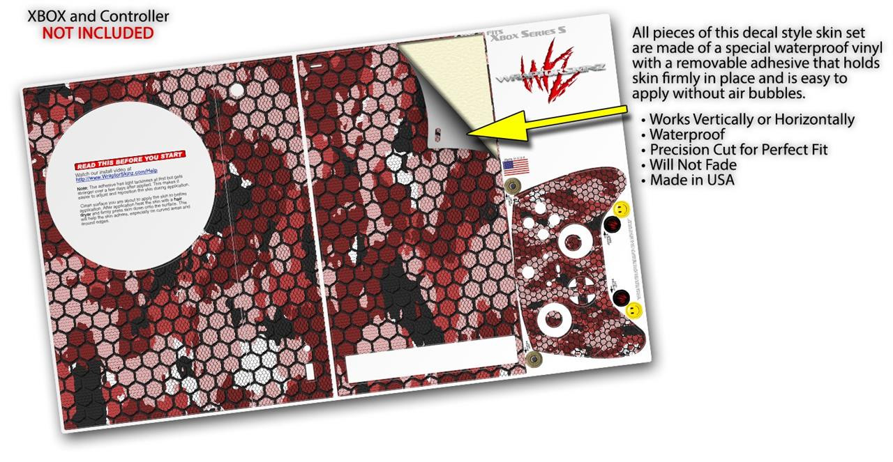 Skin Wrap for XBOX Series S Console Controller HEX Mesh Camo 01 Red