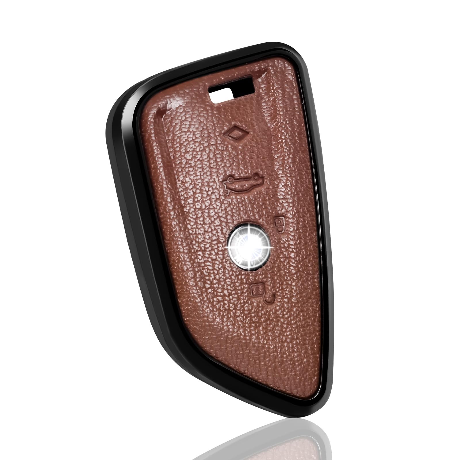 OFF WE GO for BMW Key Fob Cover, Genuine Aluminum Alloy and Leather Brown