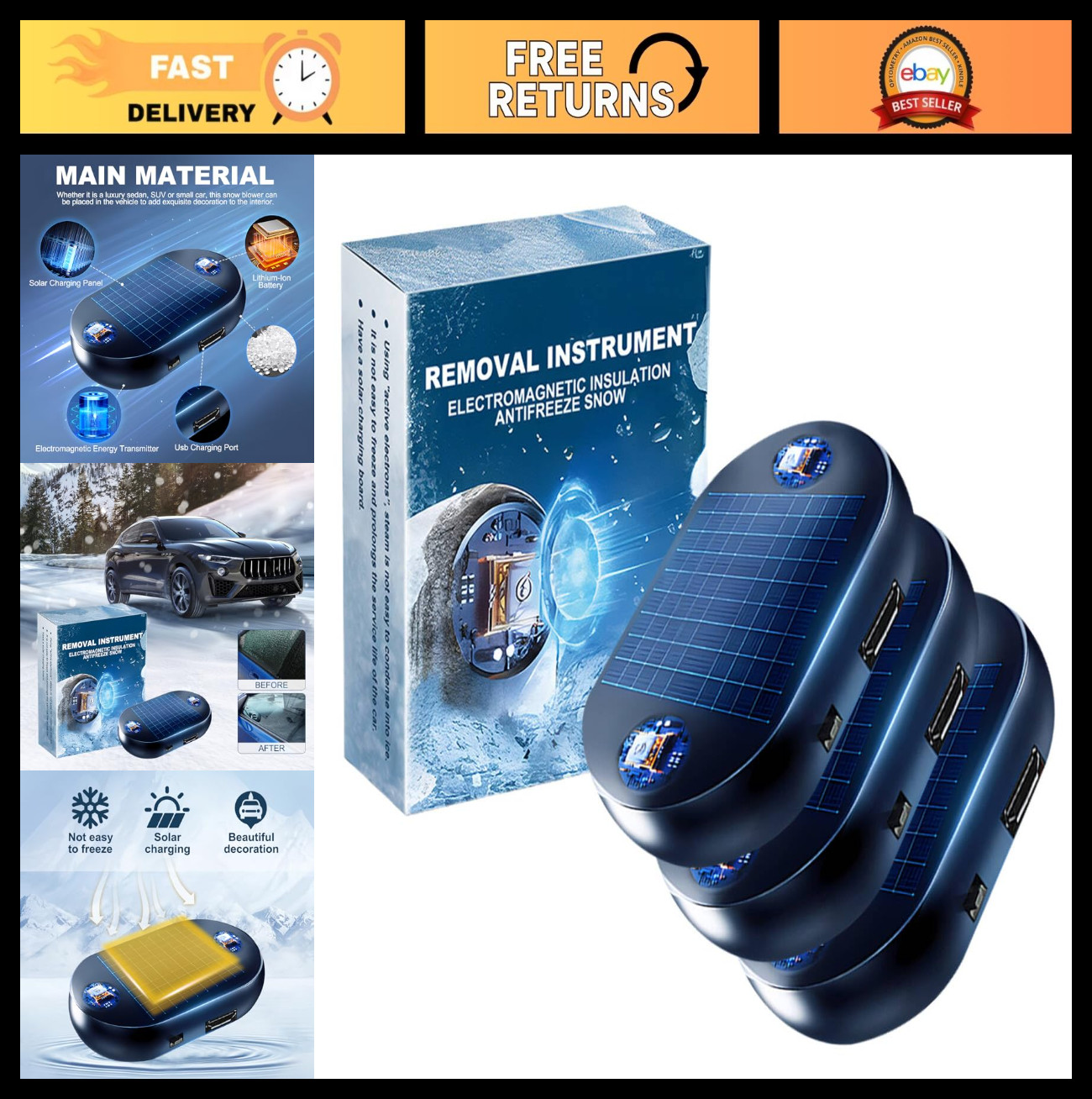 Portable Electromagnetic Snow Removal Tool for Cars, SUVs & Off-Road Vehicles -