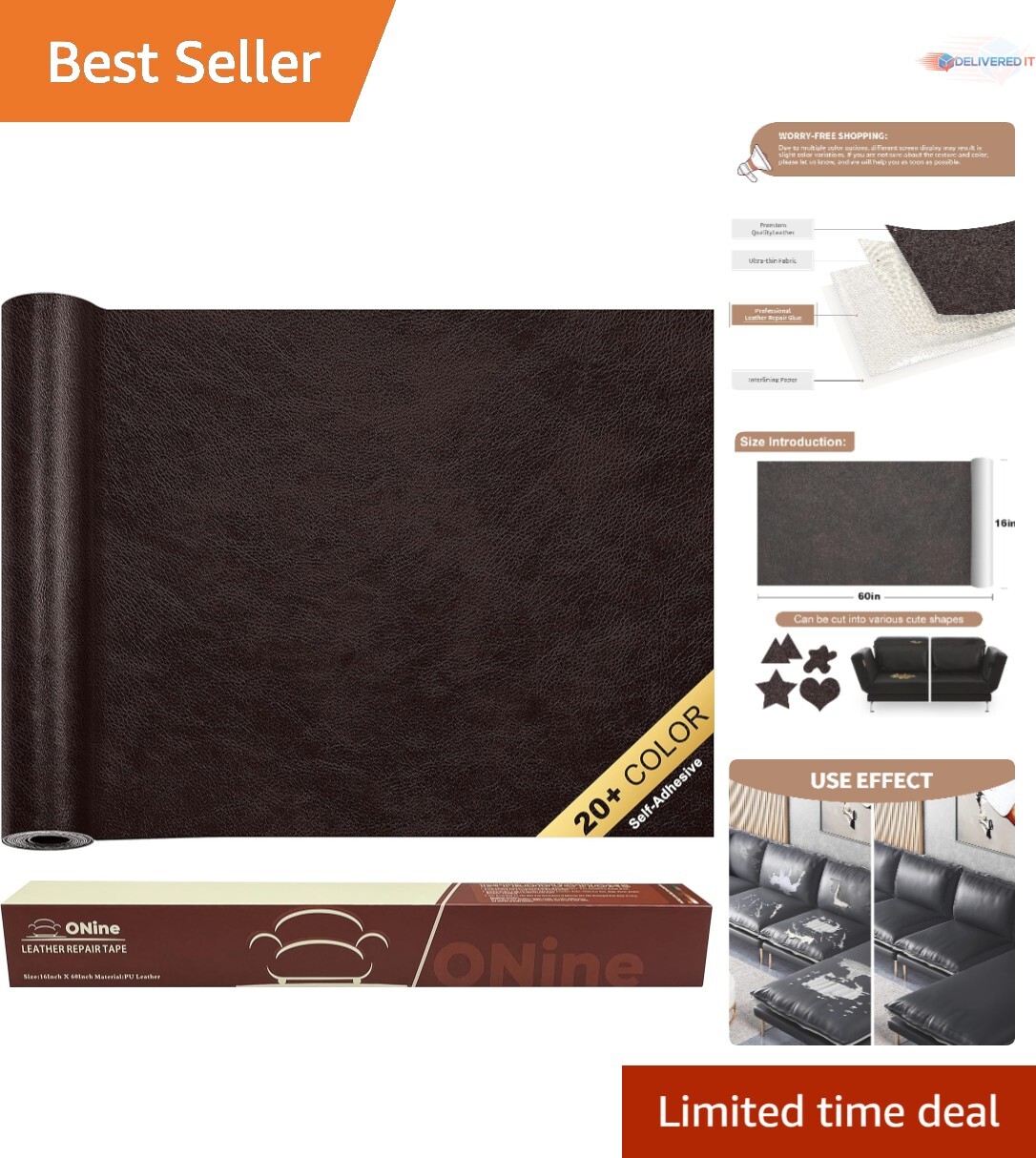 Leather Repair Patch 16x60 Inch Self-Adhesive Waterproof Fix for Sofas