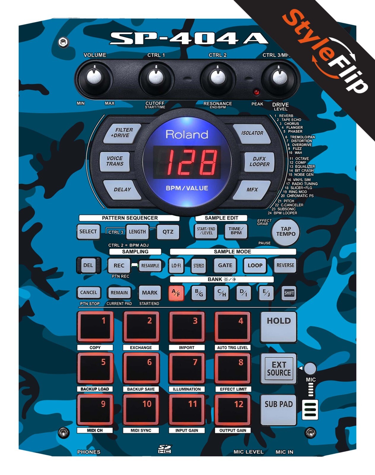 Roland SP-404 A Skins | Blue Camo | Protective Decal | StyleFlip Skins