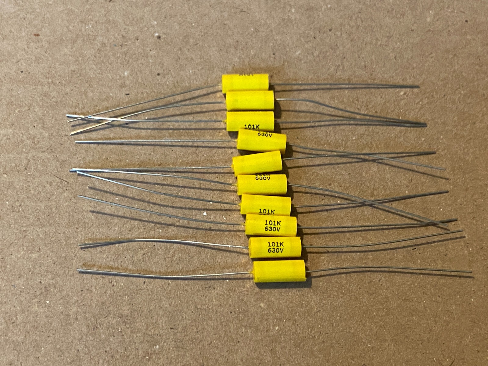 Qty 10 New .0001 uf 630v Yellow Film Capacitors Guitar Tube Amp Tone 101K 100 pf