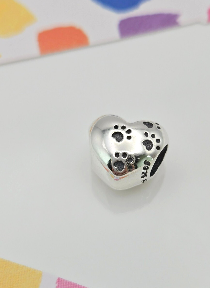 Authentic Pandora Silver  My Sweet Pet Paw Print Heart Charm