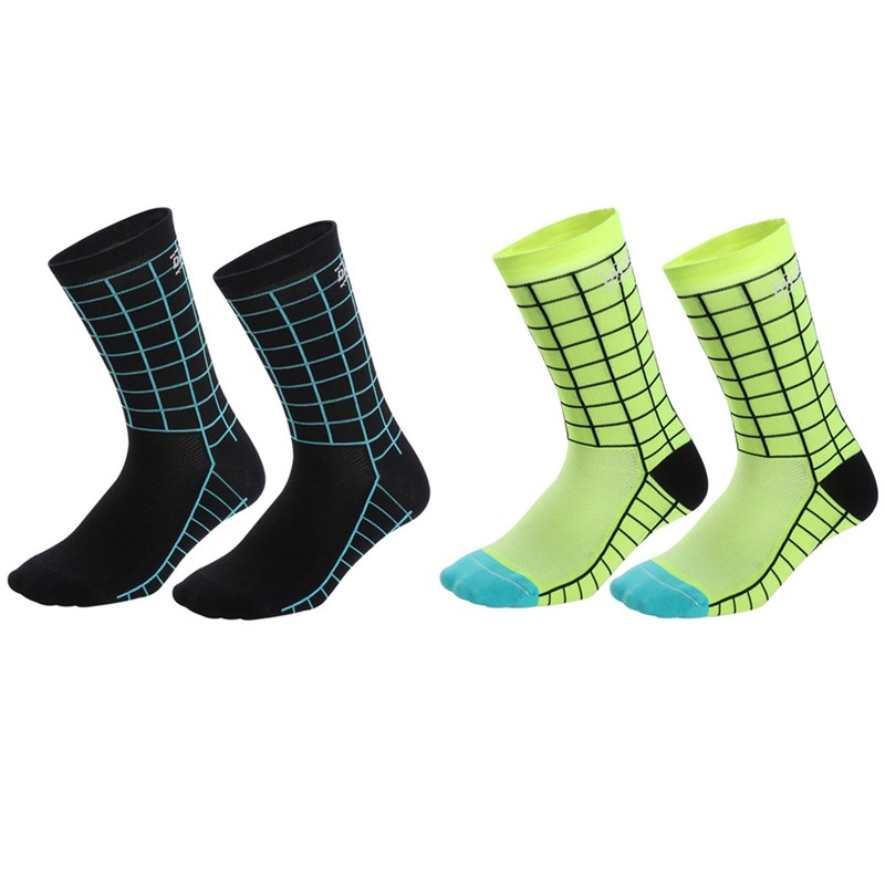 2Pairs Cycling Socks Riding Bicycle Bike Sports Ankle Socks XC MTB Yellow Black