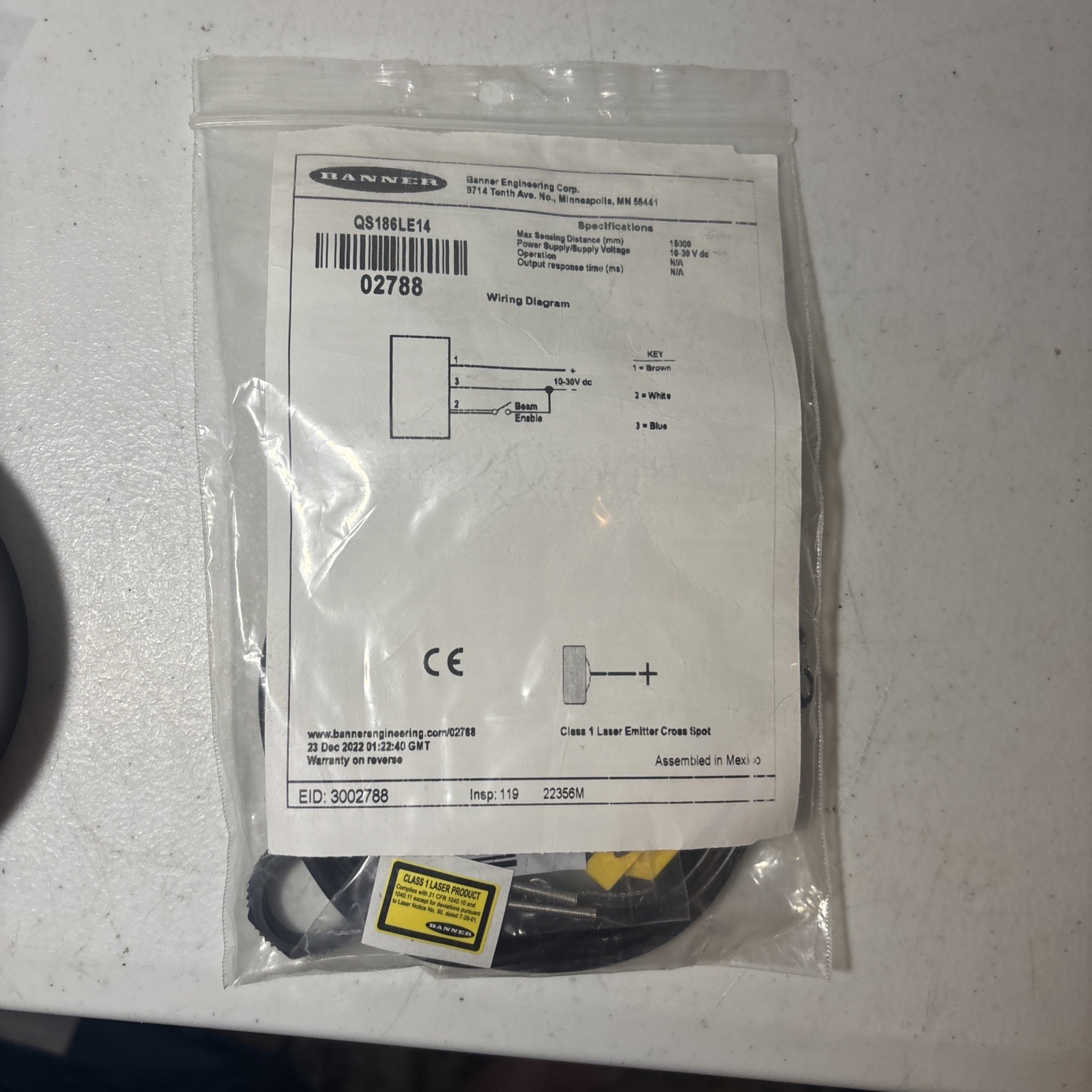 Banner QS186LE14 QS18 SERIES ALL PURPOSE PHOTOELECTRIC SENSOR