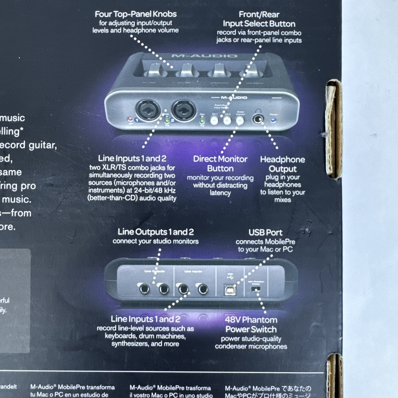 M-Audio MobilePre USB Audio Interface 2x2 XLR/TRS Combo Inputs 48v Pro Tools SE