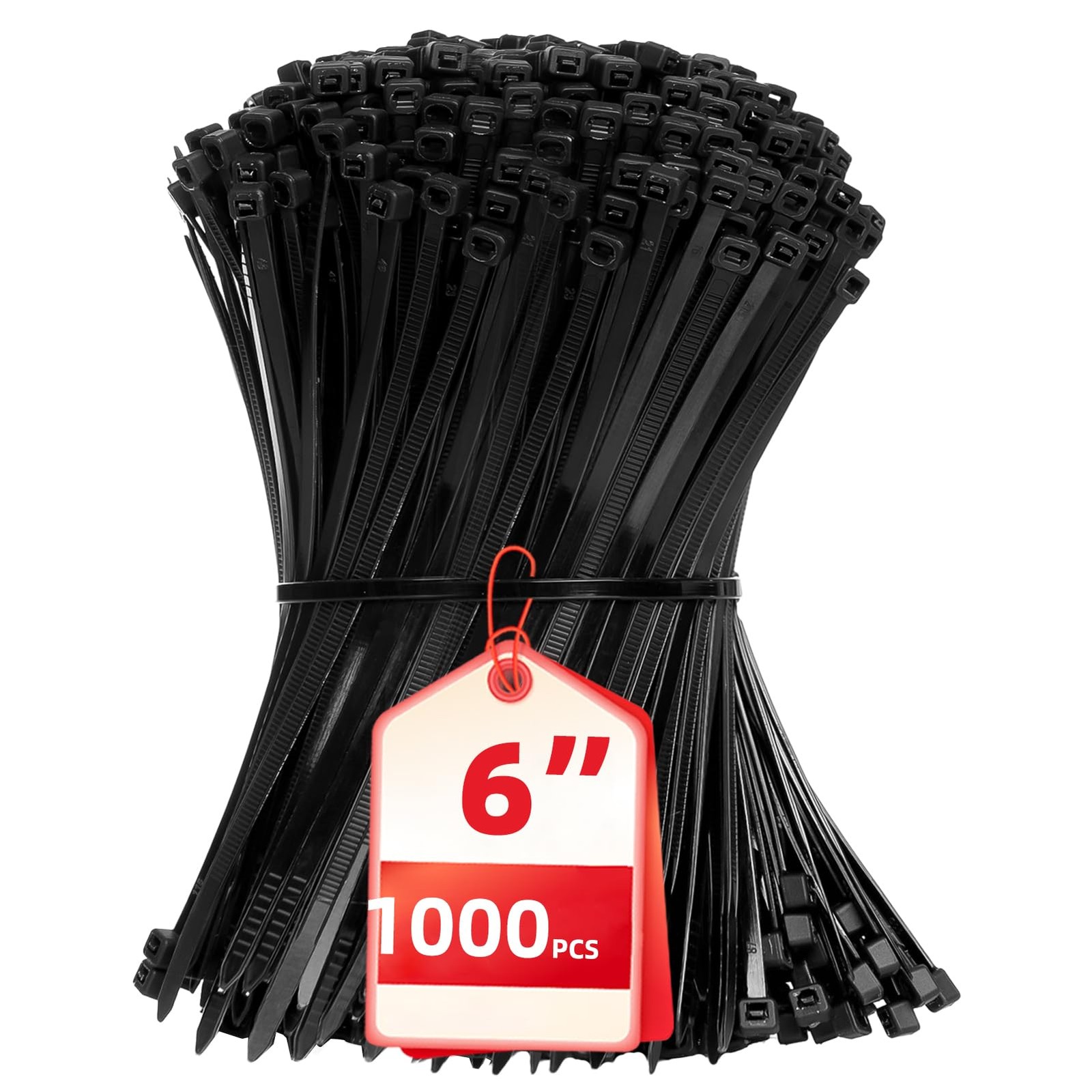 Zip Ties 6 inch, 1000 Pack Black Zip Ties, Self-Locking Nylon Cable Ties with...