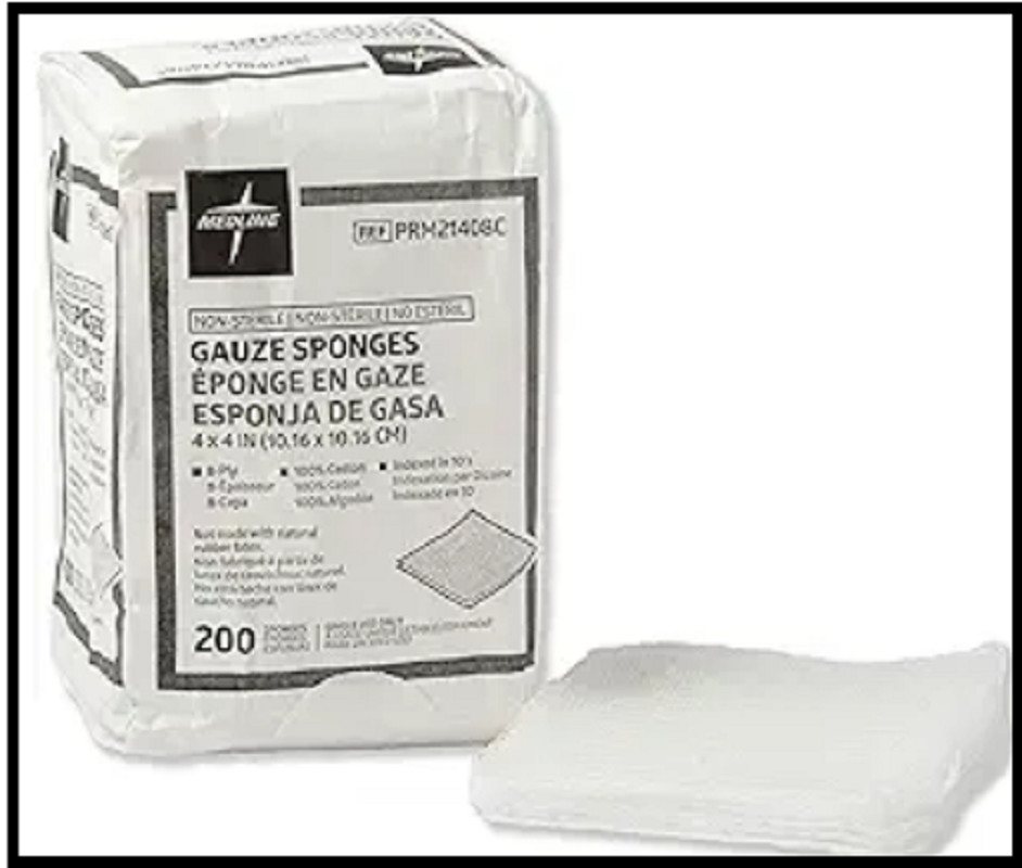 Medline 4 x 4 inch Gauze Sponges, 100% Cotton, 8-Ply Woven Non-Sterile Gauze (Pa