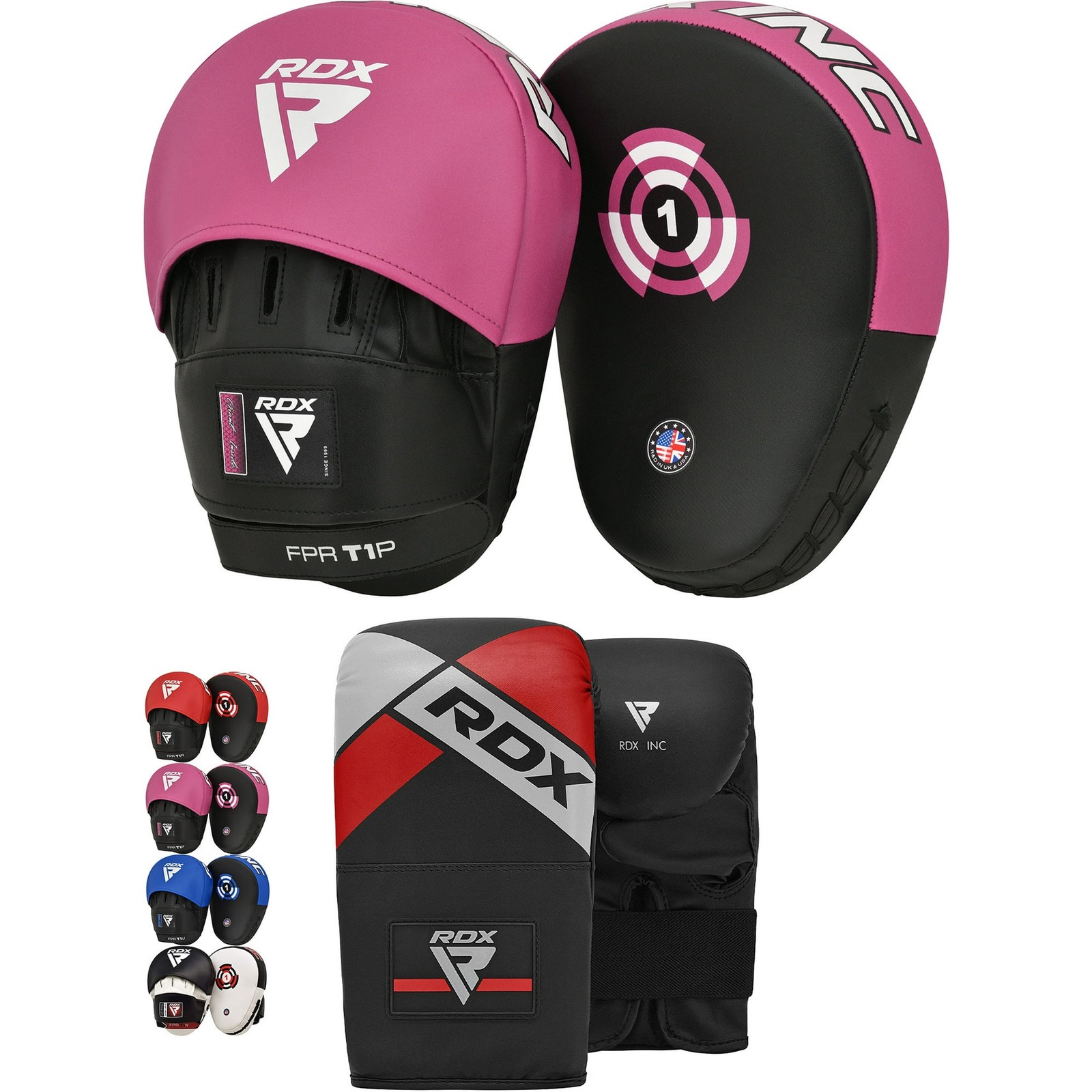 RDX Boxing Gloves and Pads Set, Maya Leather Mitts for MMA Muay Thai Training