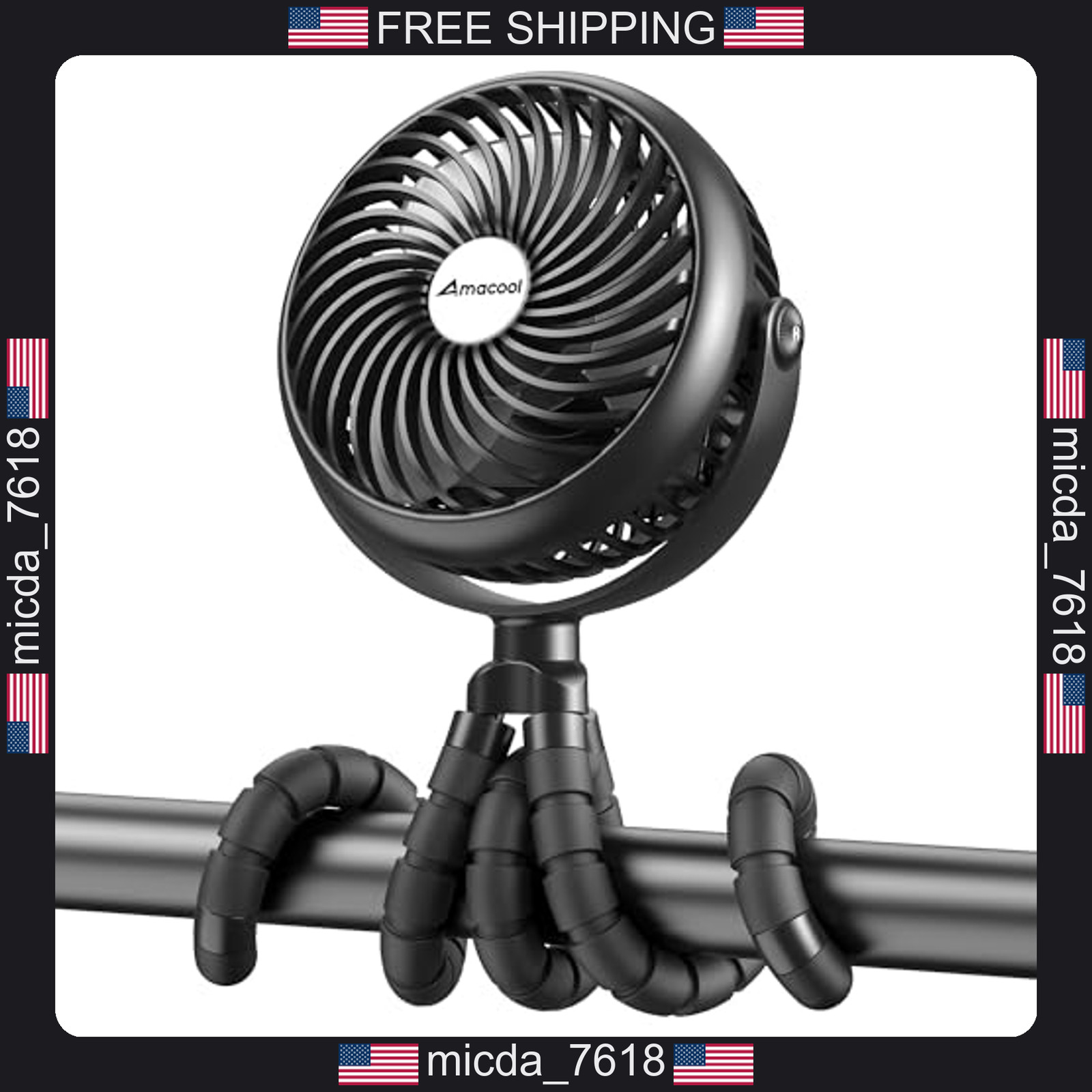 Baby Stroller Fan Rechargeable 5000mAh Quiet 3-Speed Portable Clip
