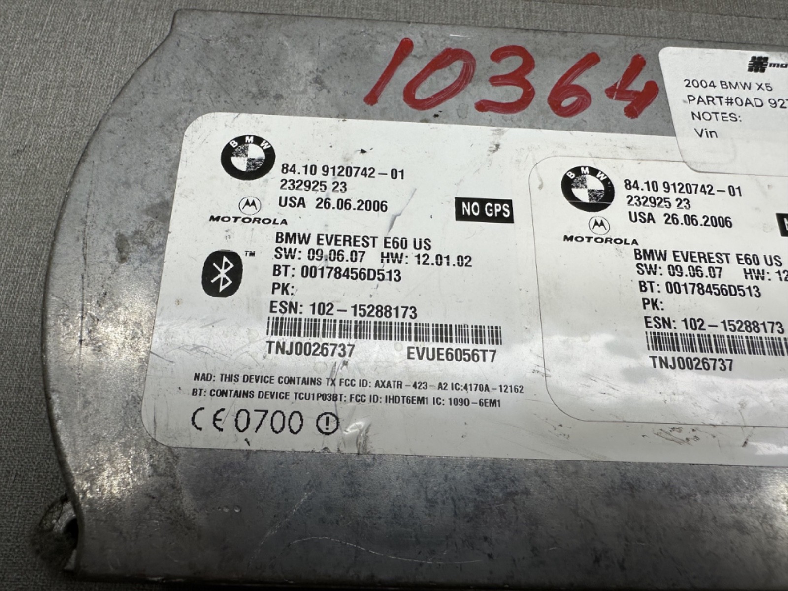 06-10 BMW E90 E92 E63 E64 Bluetooth Telematics Control Unit Module OEM 9120742