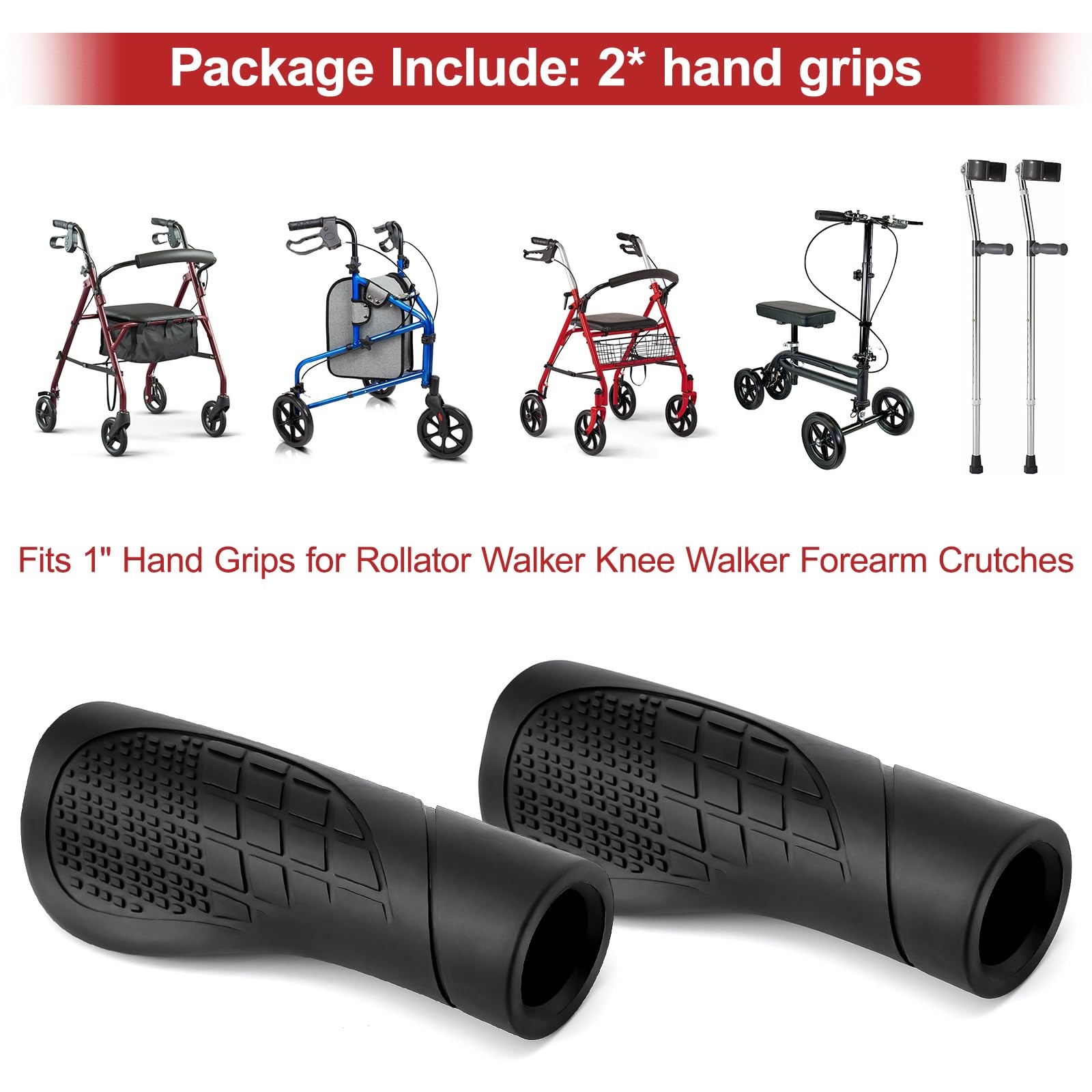 2Pcs Crutch Hand Grips Replacement for Rollator Walker Knee Walker