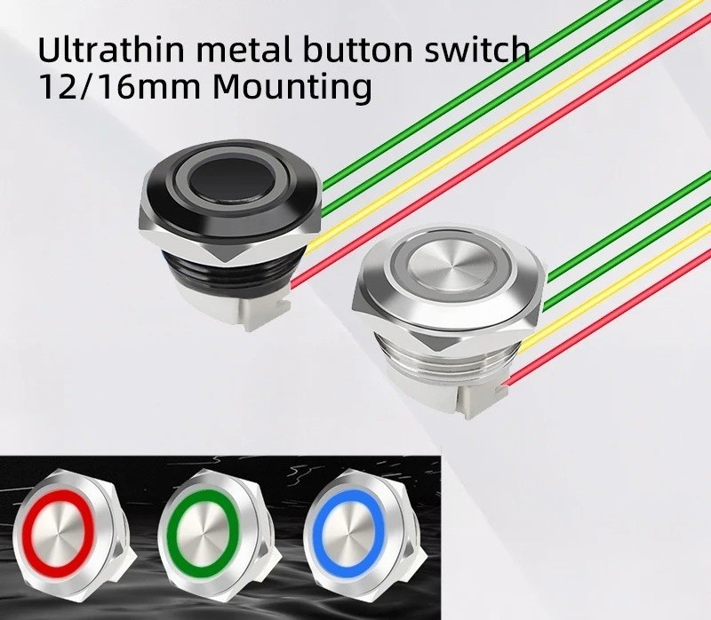 LED Push Button Switch 12-30mm Ultra Short Metal Waterproof Momentary Reset Wire