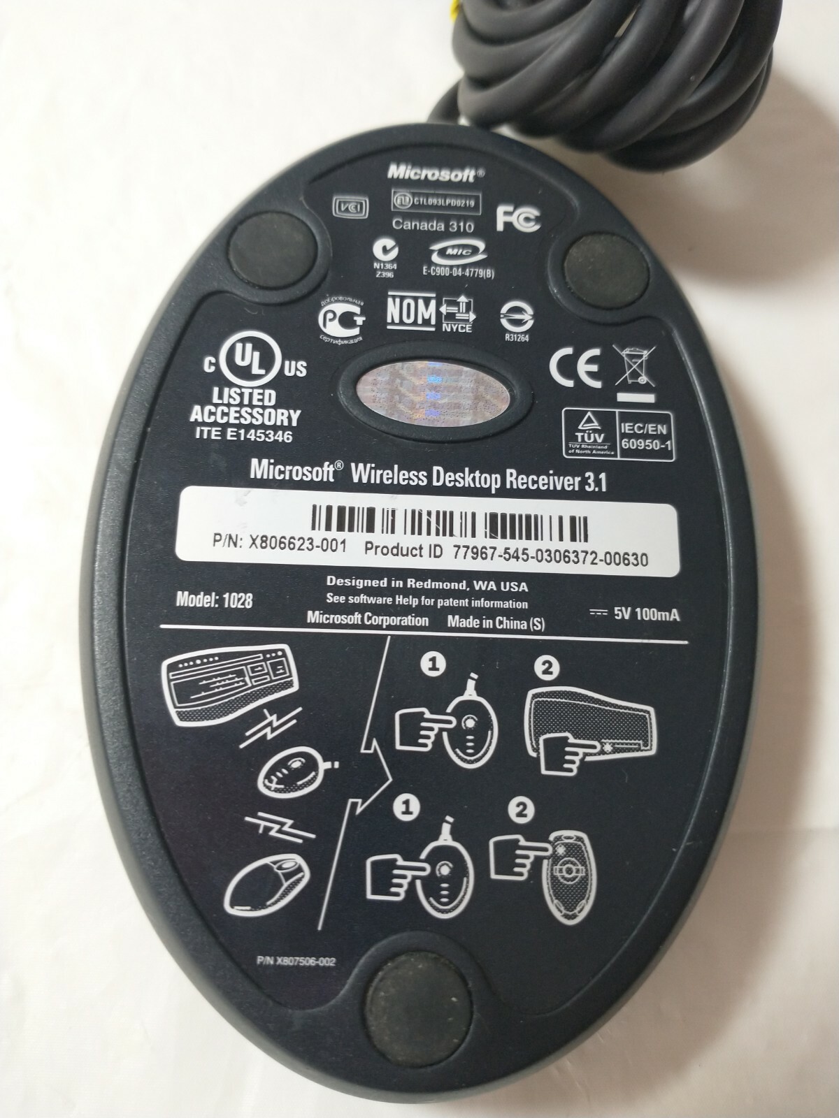 Microsoft Wireless Desktop Receiver 3.1 Model 1028 TESTED WORKING Free Shipping!