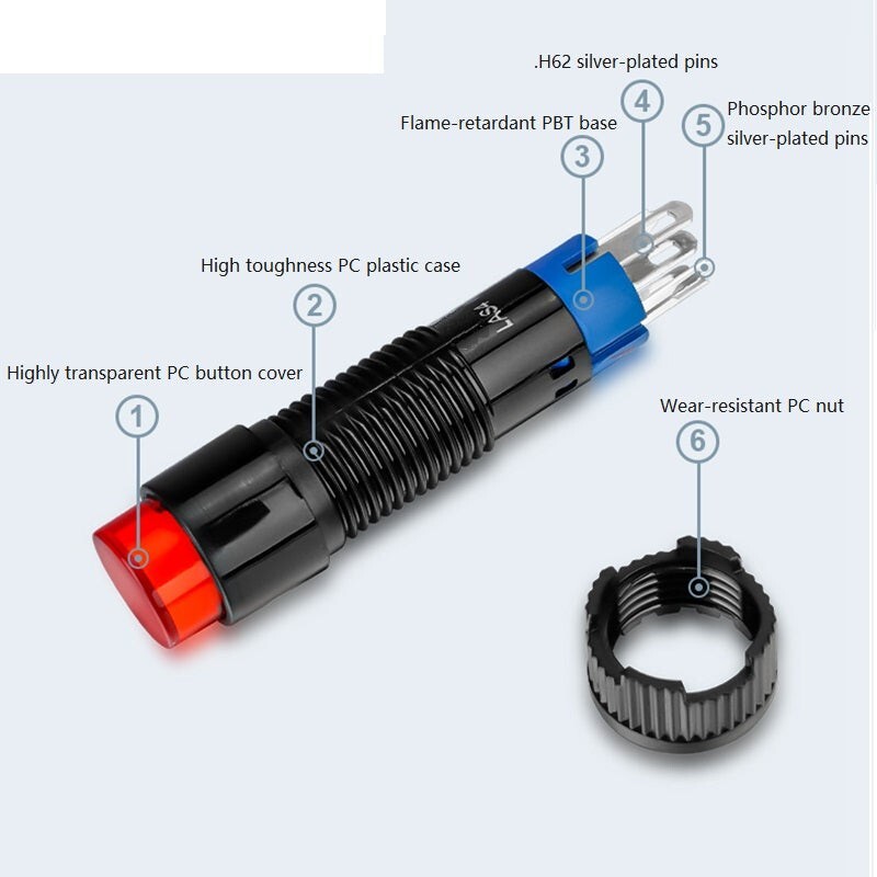 8mm SPDT Illuminated ON/OFF Round Plastic Push Button Switch (LAS4Y-11Z)