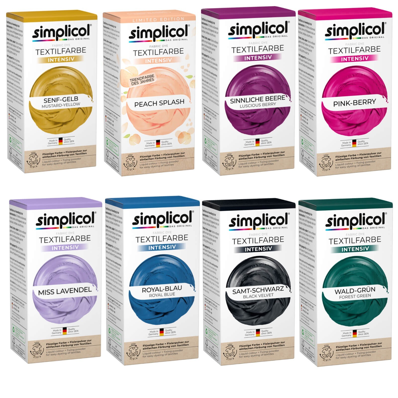 SIMPLICOL Textile Dye INTENSE for 600g Fabric incl. Fixer Recolouring Recolouring