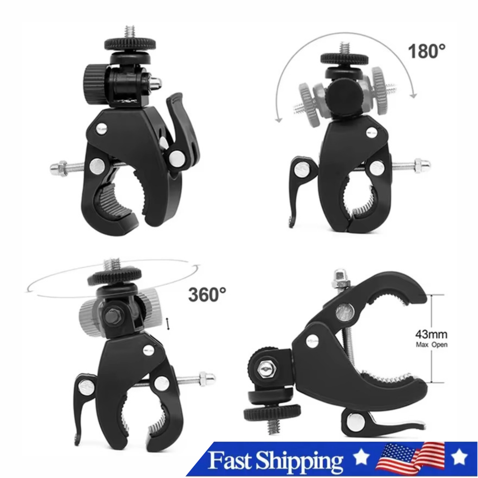 Universal 360° Rotating Bike Handlebar Mount 1/4 Screw Tripod Bracket For GoPro