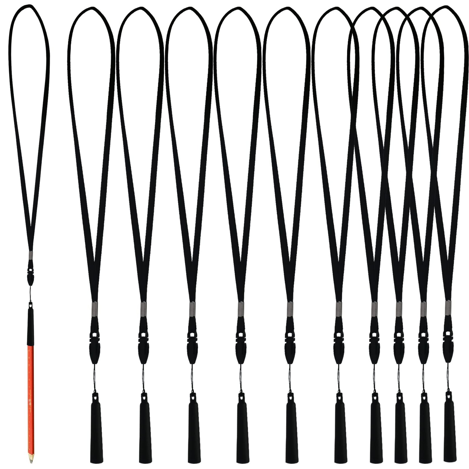 10 Anti-Lost Necklace Lanyard with Elasticity blackAnti-Lost Silicone Rubber ...