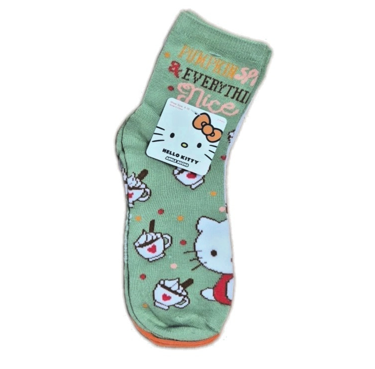 Hello Kitty Fall Socks 2-Pack Women’s Crew Size 4–10 Sanrio Autumn Leaves