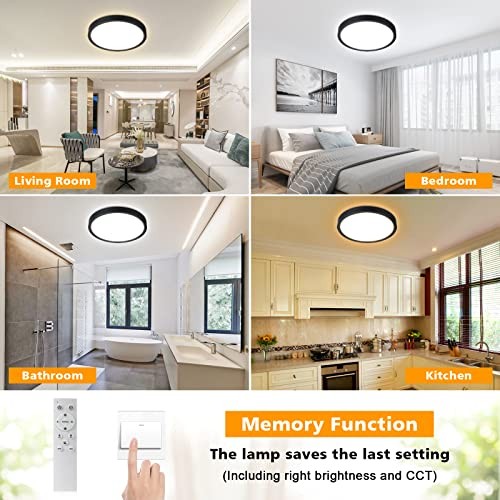 Dimmable LED Flush Mount Ceiling Light with Remote Control, 8.7inch Black