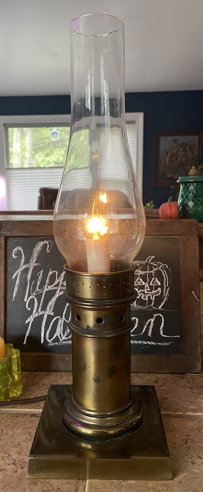 Vintage Brass Lamp Lantern Nautical Lighting Mid-Century Deco Design