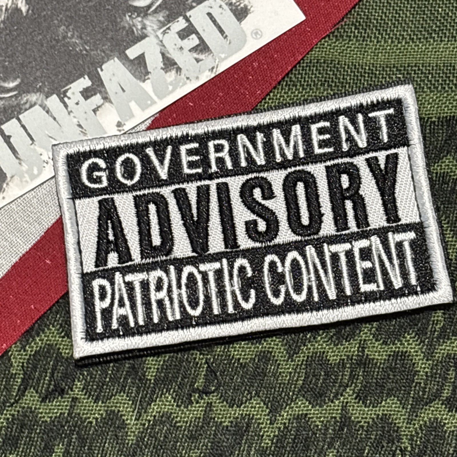 Patriotic Content Patch 3x2.5” Hook & loop High Quality Embroidery Grey