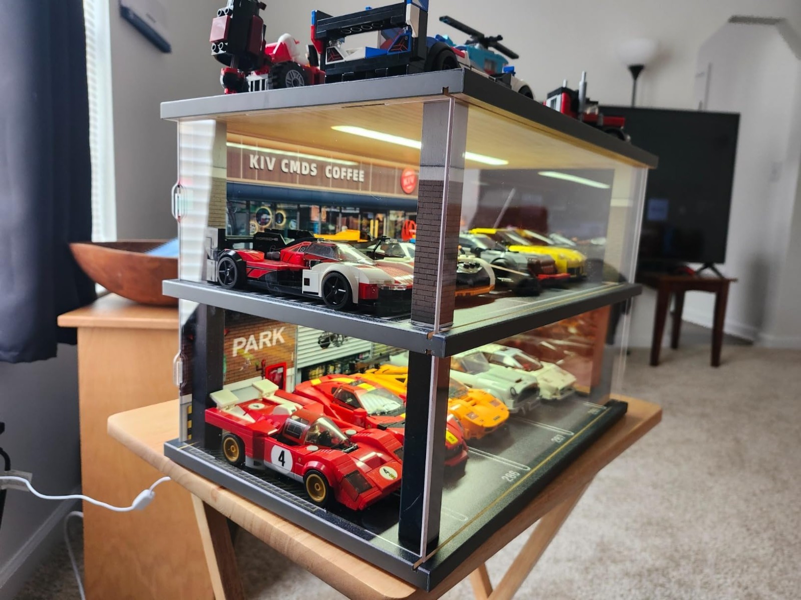 Car Display Case 6 Slot LED Light 1/24 Model Diecast Parking Lot Garage Diorama