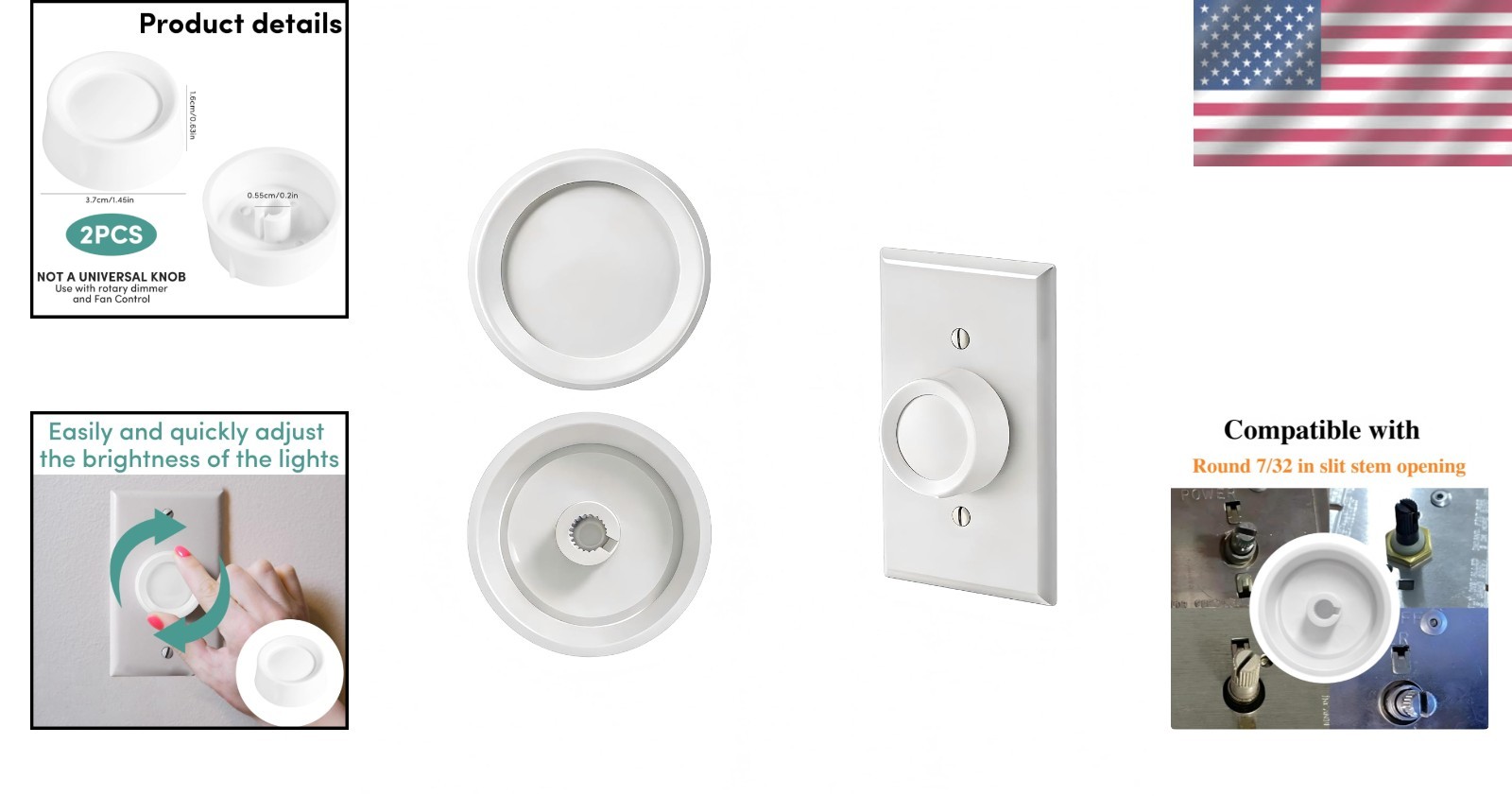 Durable White Rotary Dimmer Knobs - 2 Pack, Perfect for Home Lighting Control