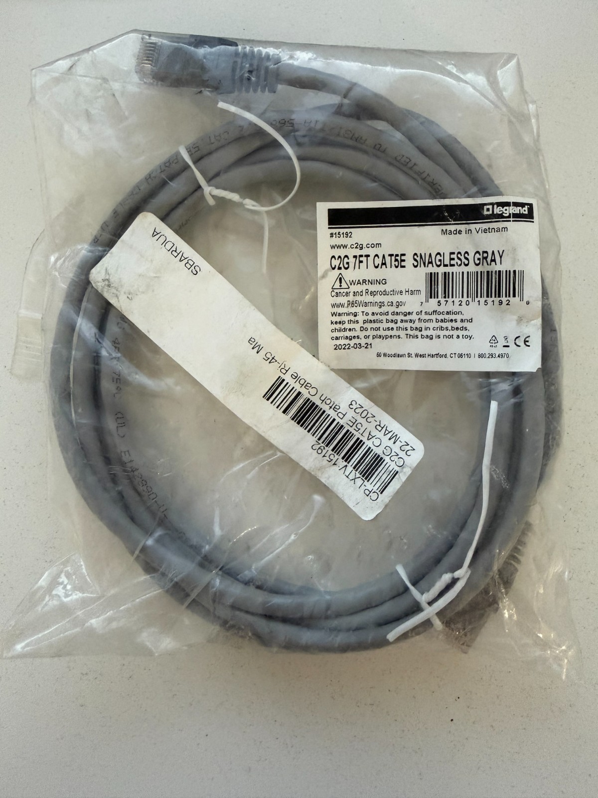 C2G 15192 7ft Cat5e Snagless Gray Network Patch Cable
