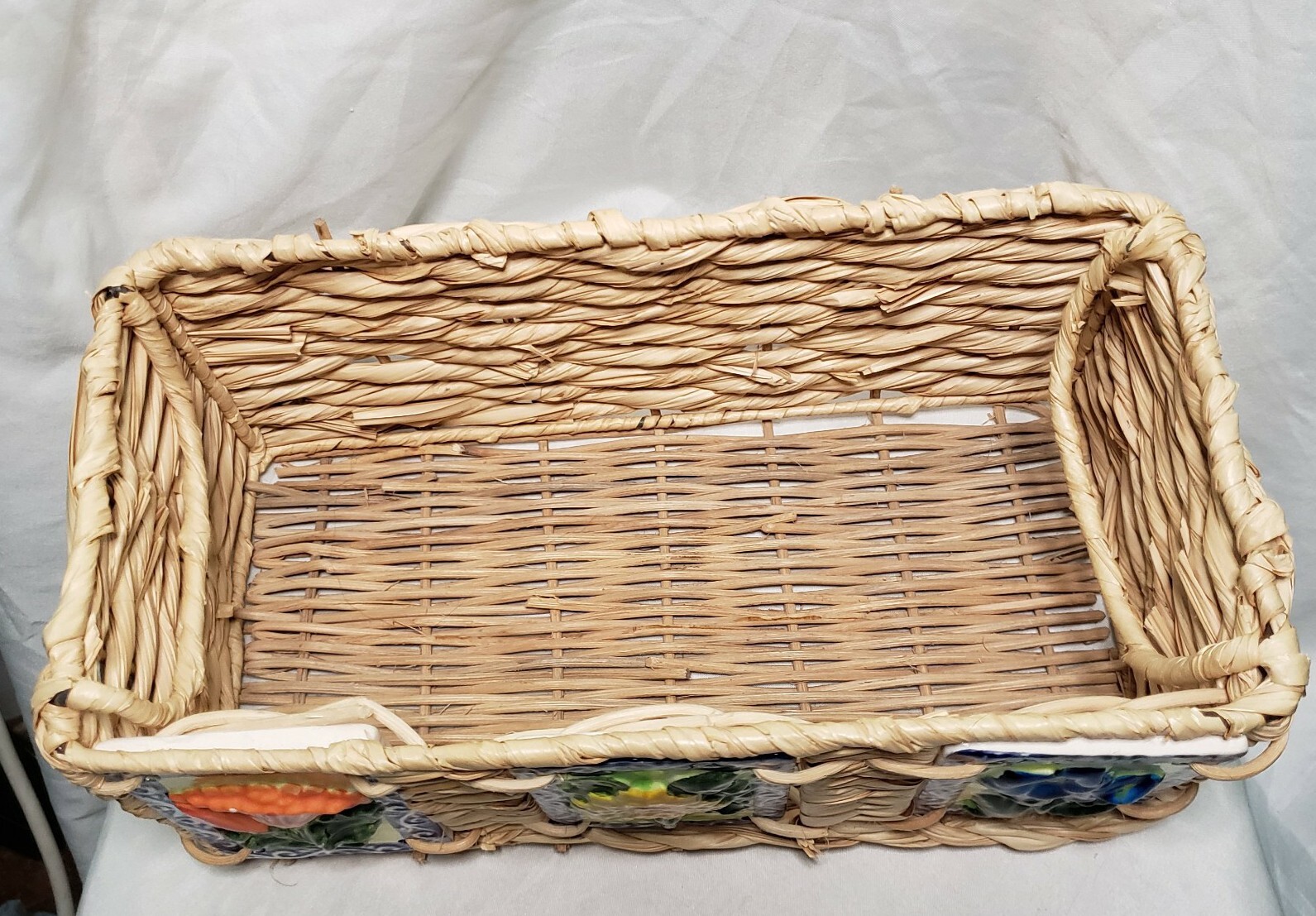 Beautiful Wicker Basket with Ceramic Tiles Floral Decor Philippines