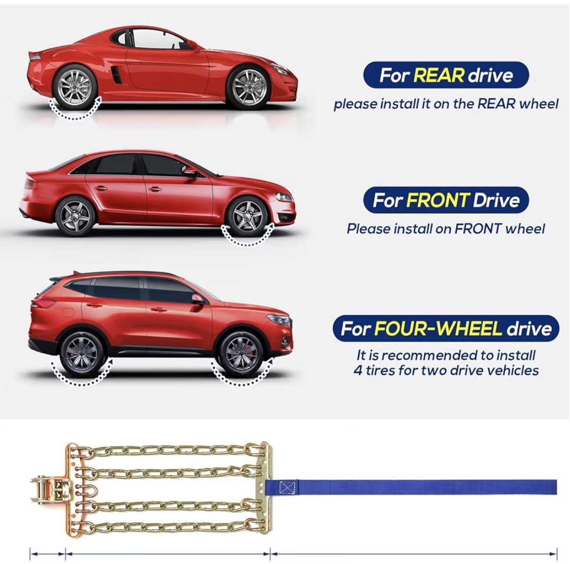 Snow Tire Chains for Car SUV Pickup Trucks, Universal