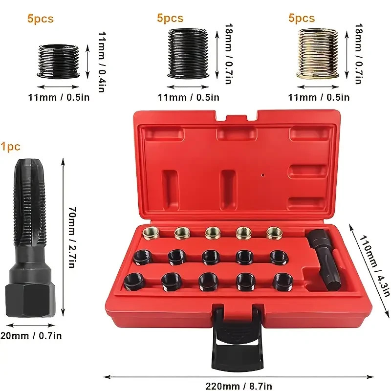 16Pcs Carbon Steel Spark Plug Tap Thread Repair Tools M14 X 1.25 Rethreading Set