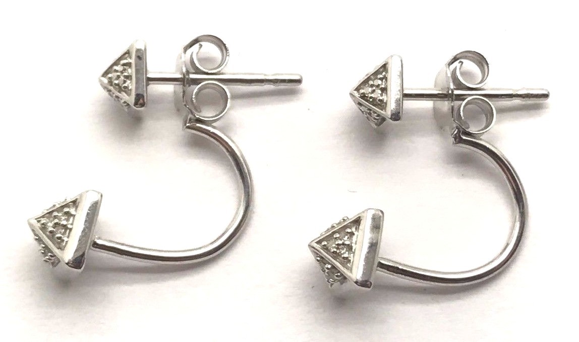 Sterling Silver Diamond Accent Pyramid Spike Edgy Front Back Stud Post Earrings