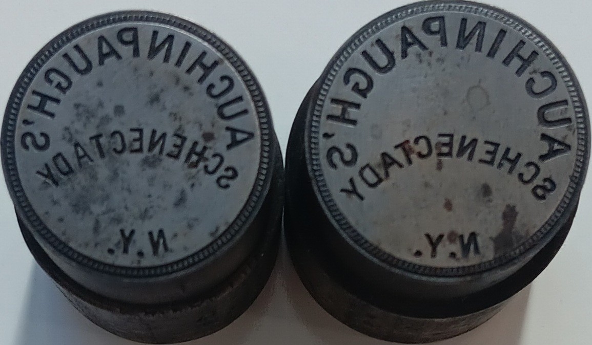 Lot of 2 Steel Token Dies Auchinpaugh's Schenectady N. Y. New York Bar / Tavern?