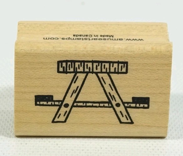 A Muse Picnic Wood Table Rubber Stamp 2-7124C