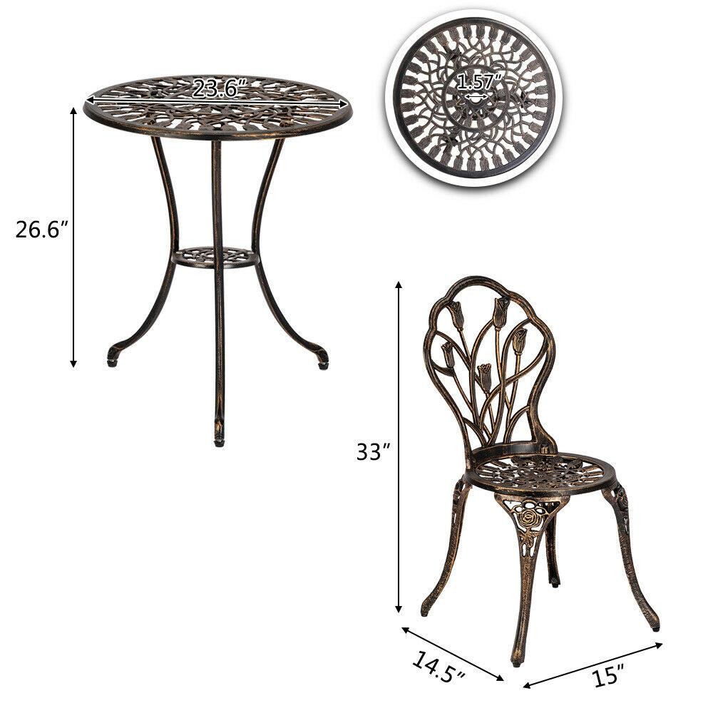 3 PCS Bistro Set Antique Outdoor Patio Furniture Leaf Design Cast Aluminum Home