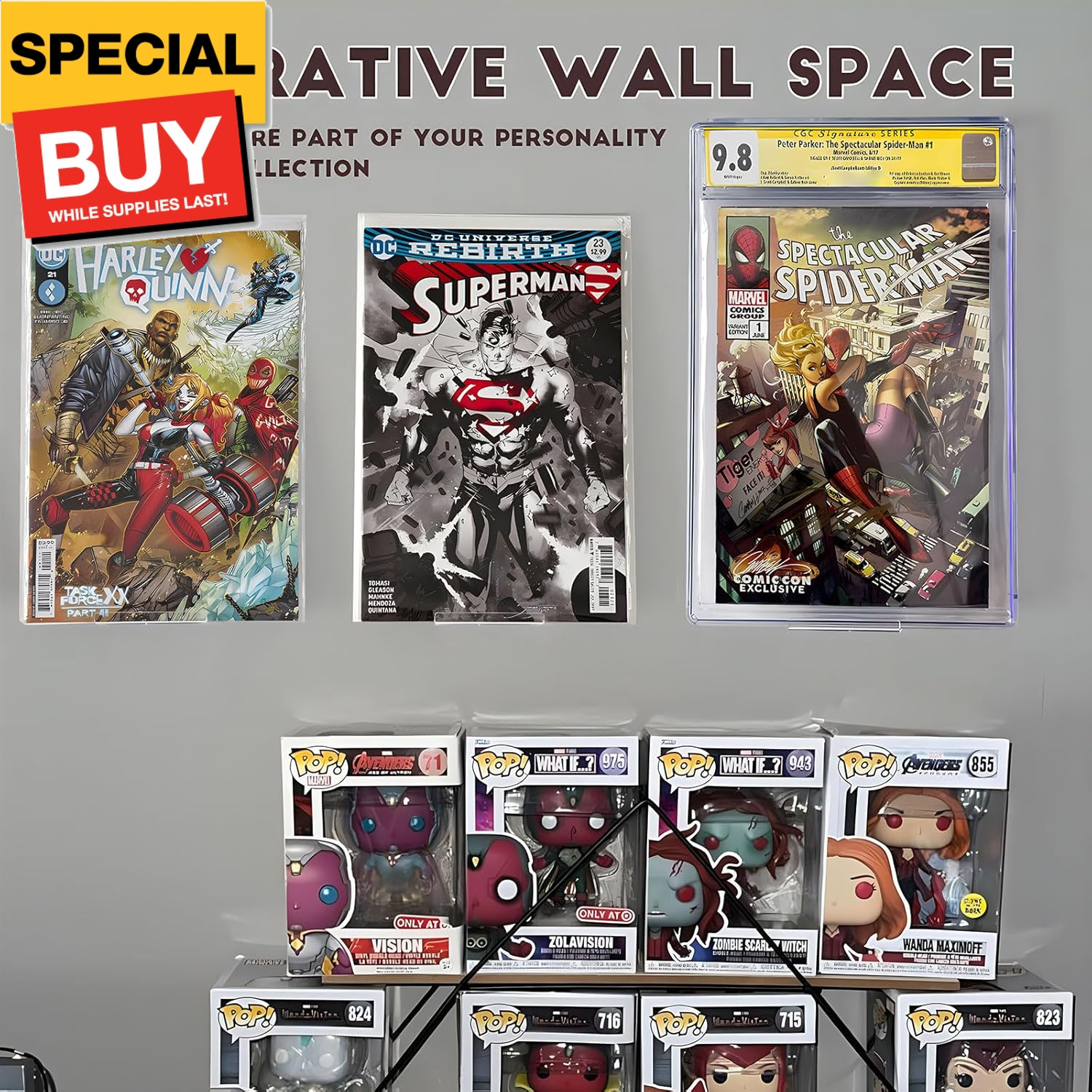 12pcs Clear Floating Comic Book Display Shelves, Comic Book Shelf Stand Wall Mou