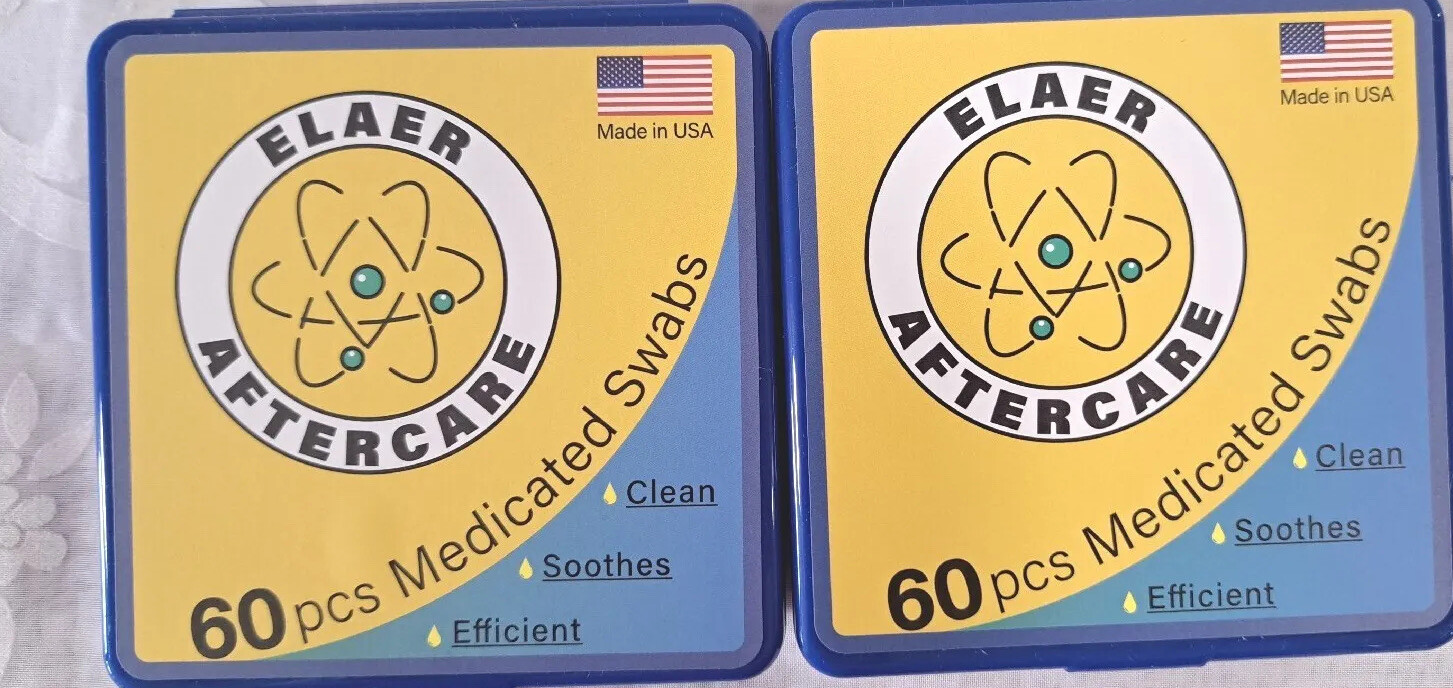 2 Pack Elaer  Ear Body Piercing Aftercare 60 Count Ea Medicated Swabs EXP: 04/25