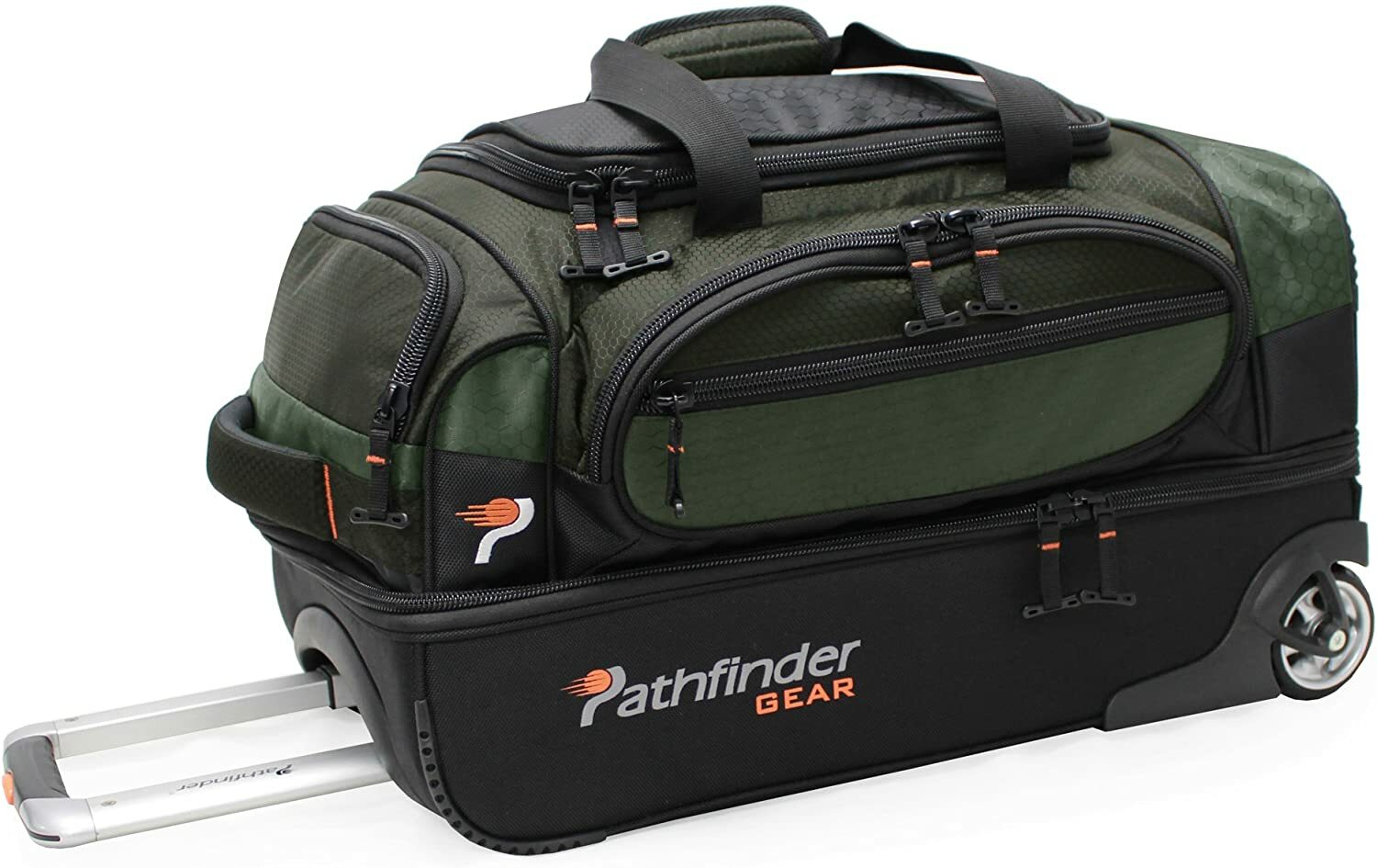 New Pathfinder Gear 22 Inch Rolling Drop Bottom Durable Travel Duffel Bag Olive