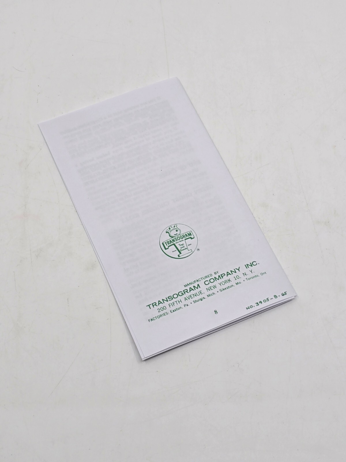 REPRODUCTION Replacement for VTG Green Ghost Game Instructions Printed