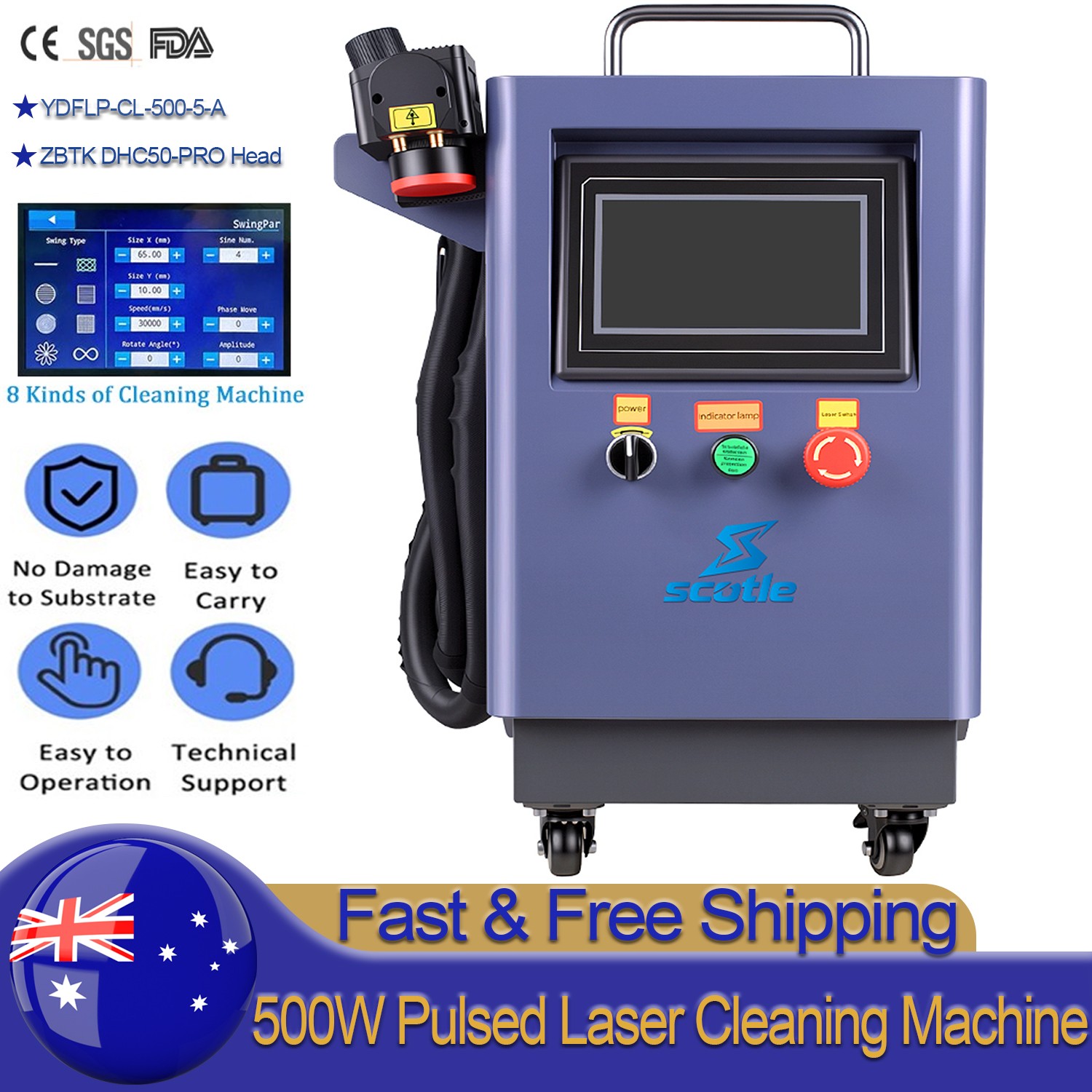 500W 5MJ JPT Portable Pulsed Laser Cleaning Machine Metal Rust Wood Paint Cleane