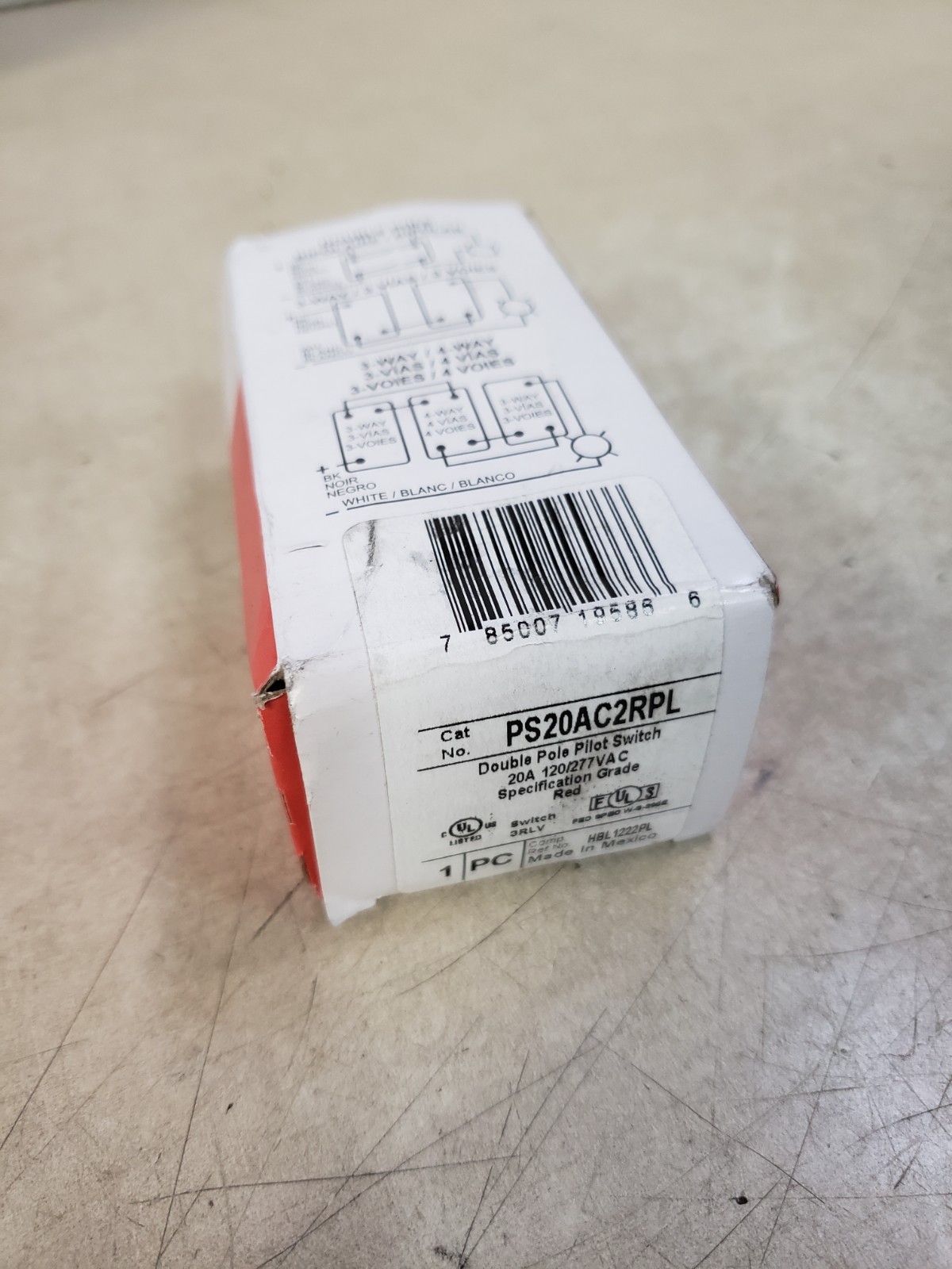 PASS & SEYMOUR PS20AC2-RPL EXTRA HEAVY DUTY TOGGLE SWITCH, 2-P, 20A, 125V, RED