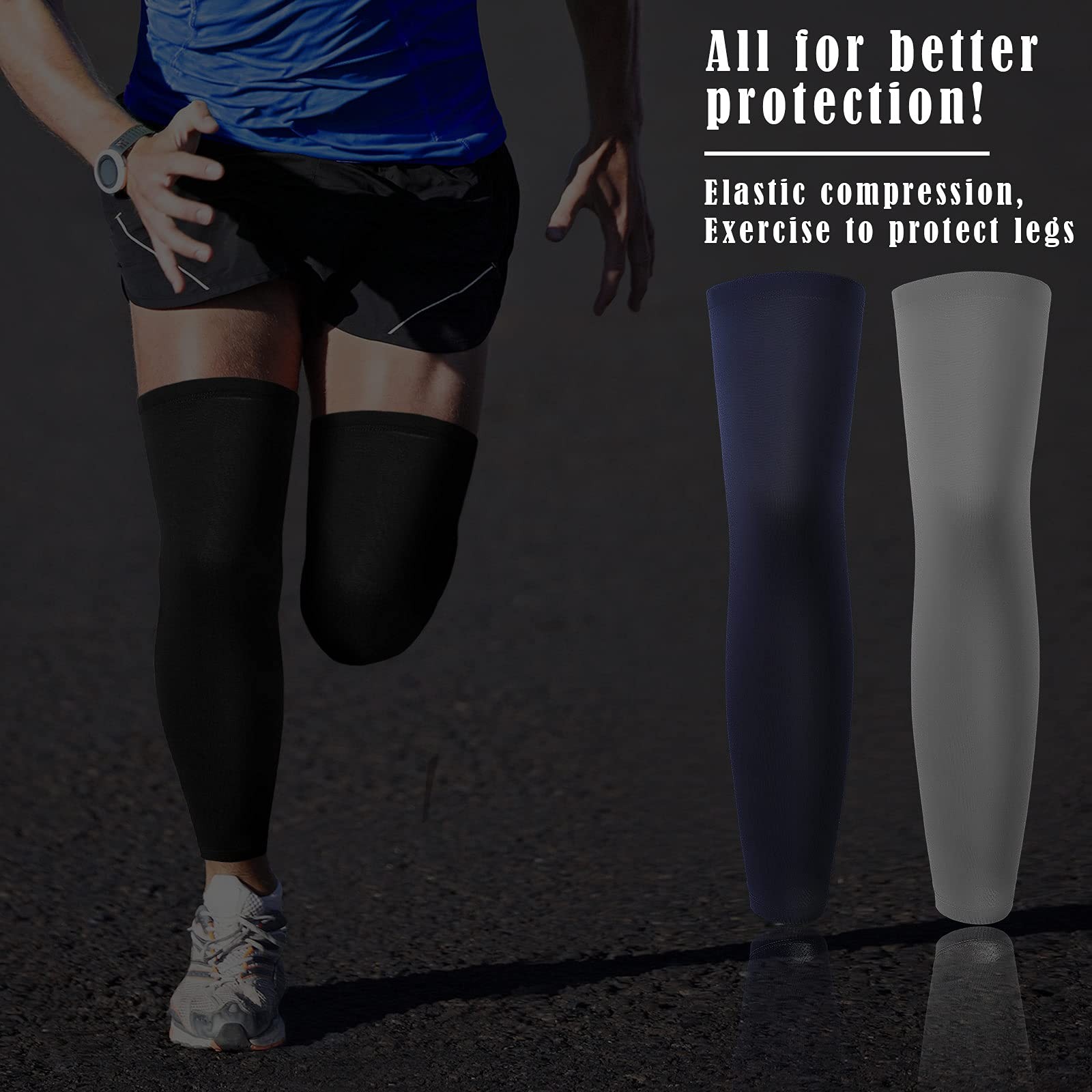 Skylety 3 Pairs Compression Leg Sleeves Large, Black, Dark Grey, Navy Blue