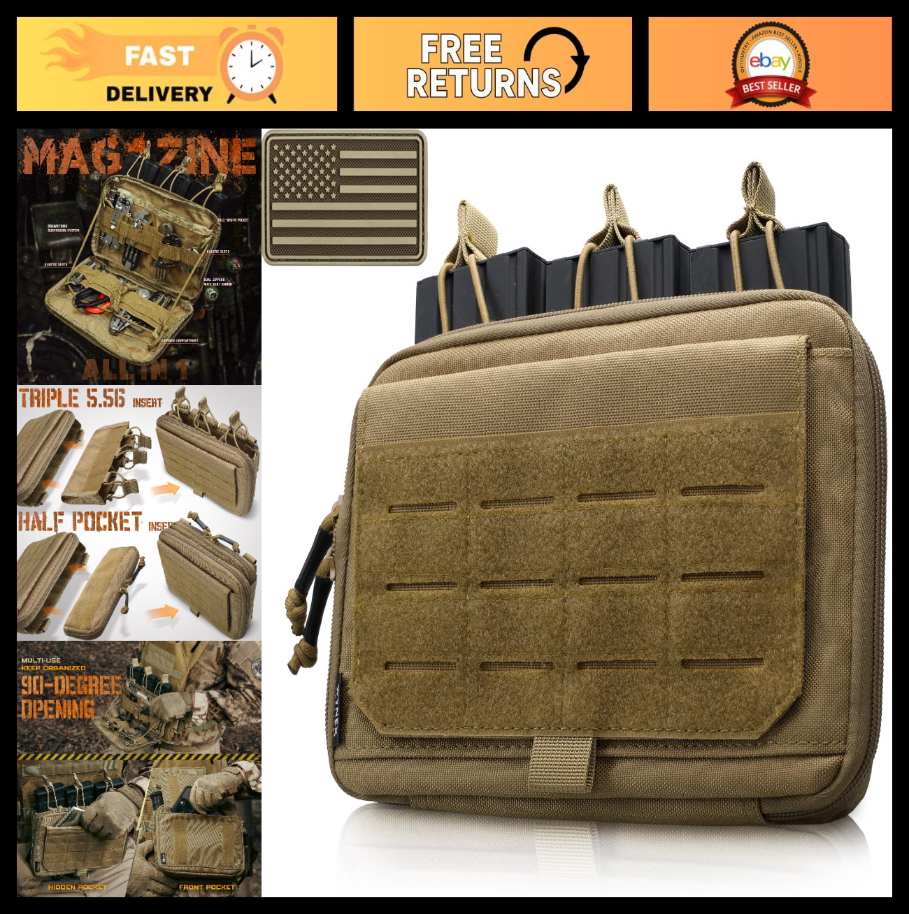 Tactical Molle Admin Pouch - Utility Tool Organizer with Mag/Zipper Insert, EDC